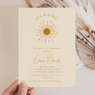 Boho Sunshine   Beige Baby Shower It's a Girl Invitation