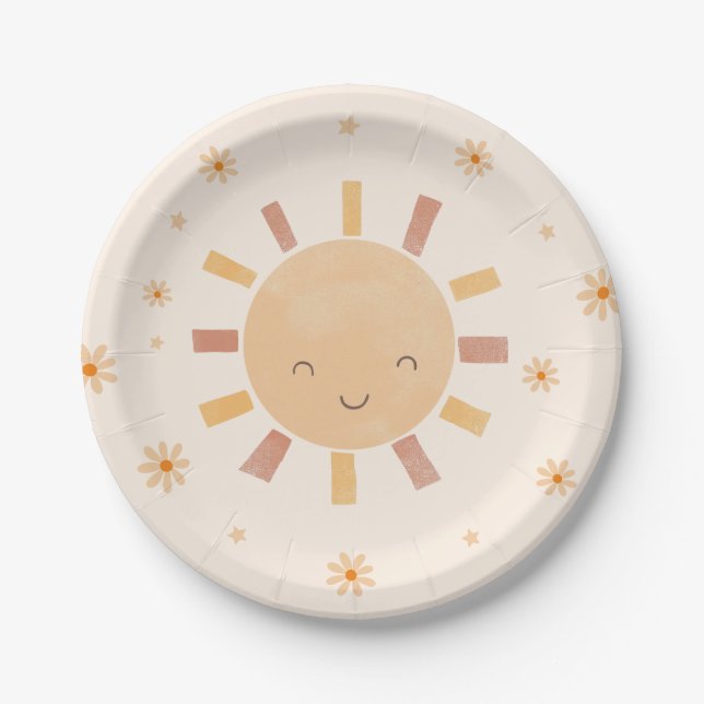 Boho Sunshine Birthday Party Paper Plates (Front)