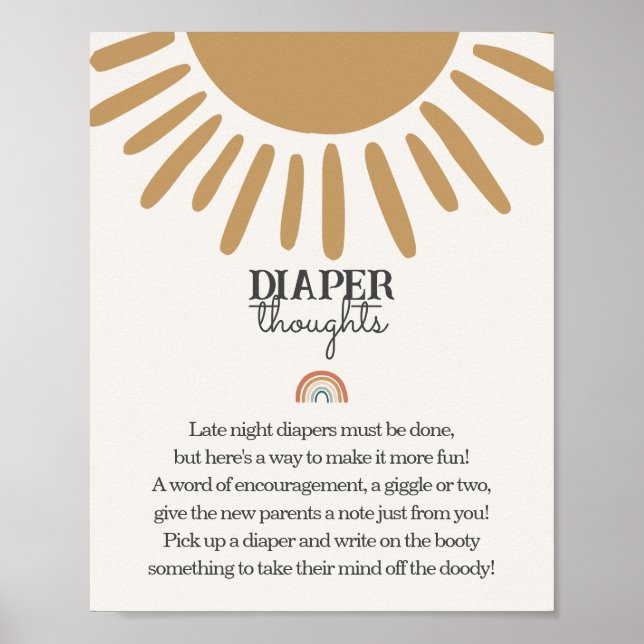 boho sunshine diaper thoughts baby shower sign (Front)
