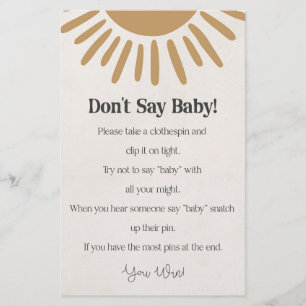 boho sunshine dont say baby shower game