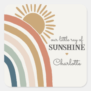 boho sunshine favour for birthday or baby shower square sticker