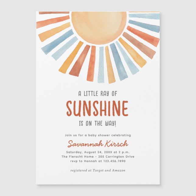 Boho Sunshine Gender Neutral Baby Shower Magnetic Invitation (Front)