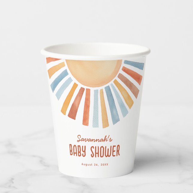 Boho Sunshine Gender Neutral Baby Shower Paper Cups (Front)