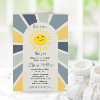 Boho Sunshine Here Comes The Son Baby Shower Invitation