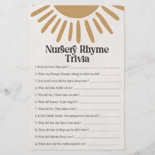 boho sunshine nursery rhyme trivia shower game