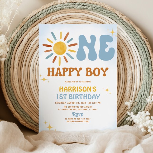 Boho Sunshine One Happy Boy Birthday Invitation (Creator Uploaded)