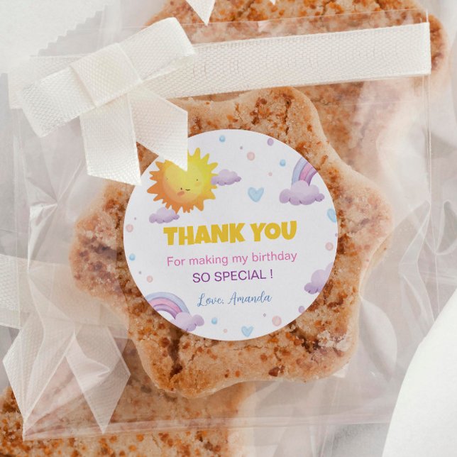 Boho Sunshine Rainbow Birthday Sticker Labels (Creator Uploaded)