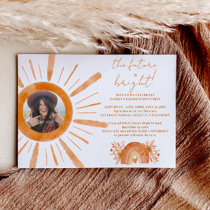 Boho sunshine rainbow orange photo graduation invitation