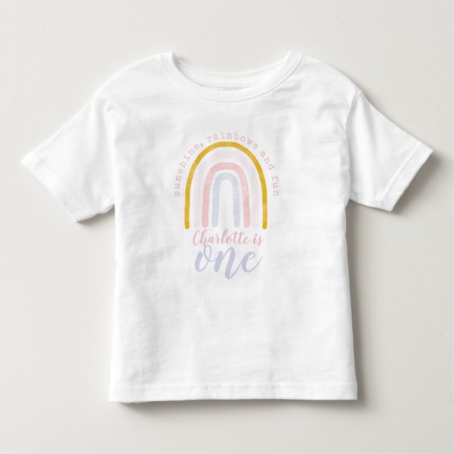 Boho Sunshine, Rainbows and Fun First Birthday Toddler T-Shirt (Front)
