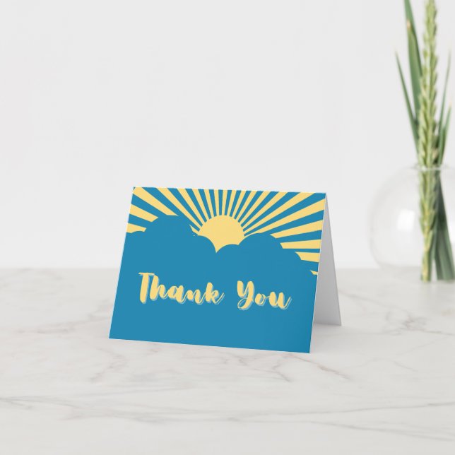 Boho Sunshine, Retro Here Comes the Sun Thank You Card (Front)