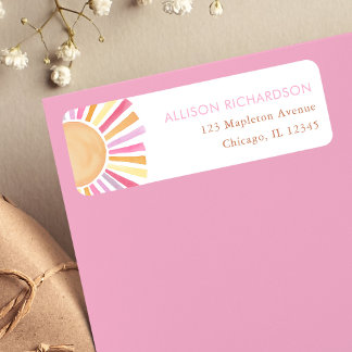 Boho sunshine sun muted tones pink yellow orange return address label