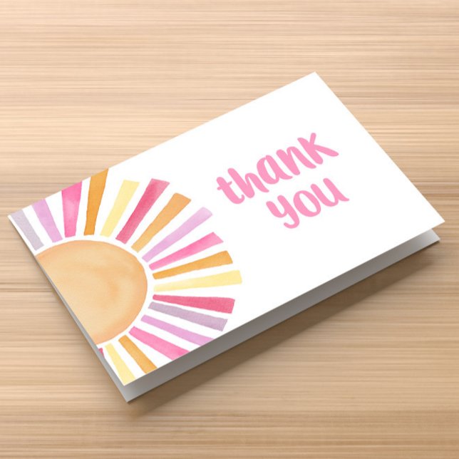 Boho sunshine sun pink yellow orange thank you card (Creator Uploaded)