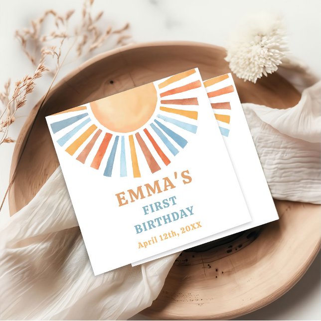Boho Sunshine Sun Terra Cotta Birthday Napkin (Creator Uploaded)