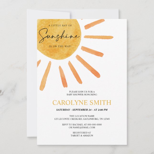 Boho Sunshine Watercolor Baby Shower Invitation (Front)