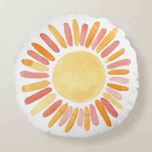 Boho Sunshine Watercolor Nursery Decor Round Cushion