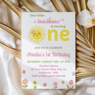 Boho Sunshine Wildflower 1st Birthday Invitation