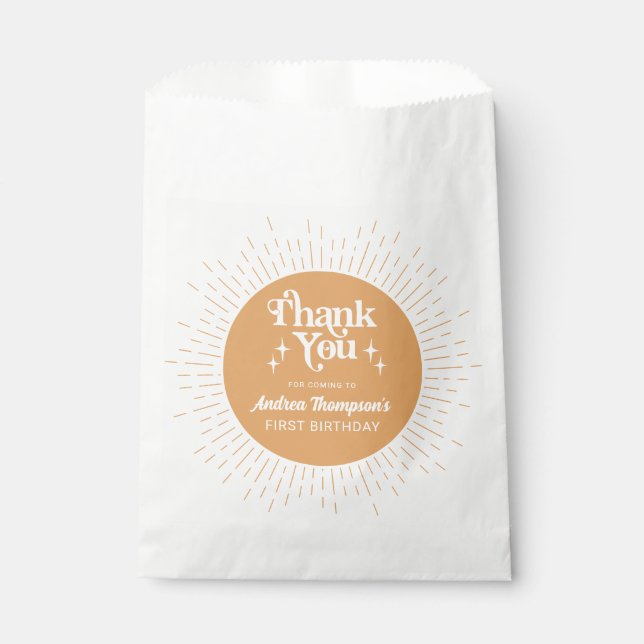Boho Sunshine Yellow First Birthday Thank You Favour Bag (Front)