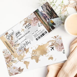 Boho Surprise Birthday Boarding Pass Trip Ticket Invitation