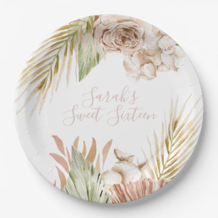Boho Sweet 16 Birthday Dried Flowers Paper Plate