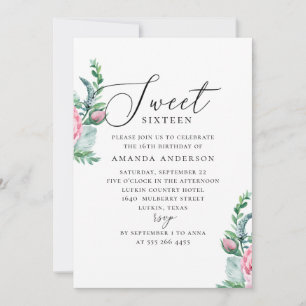 Boho Sweet 16. Garden pink floral 16th birthday Invitation