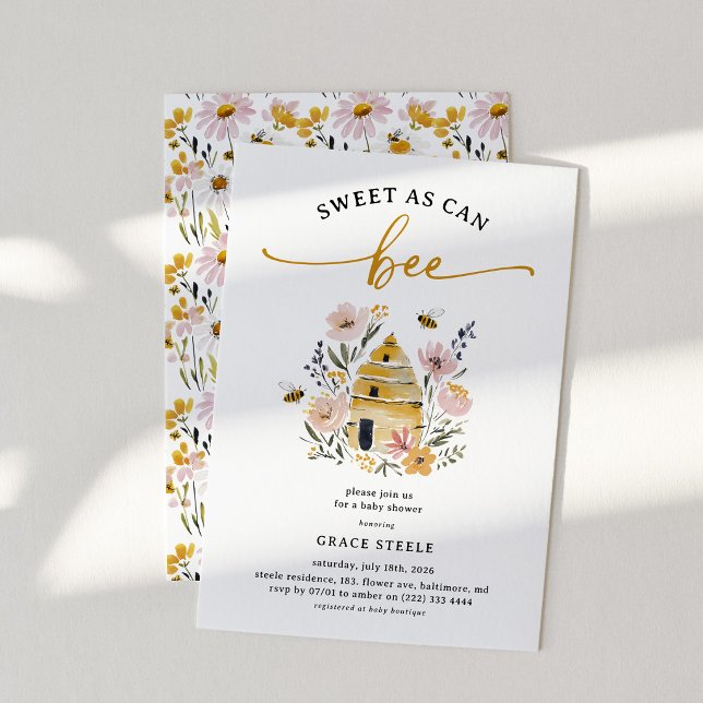 Boho Sweet as Can Bee Baby Shower Invitation (Creator Uploaded)