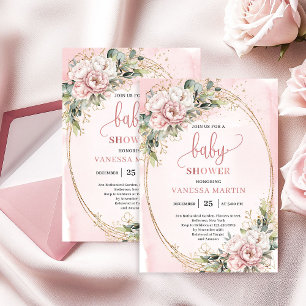 Boho Sweet Blush Floral Greenery Girl Baby Shower Invitation
