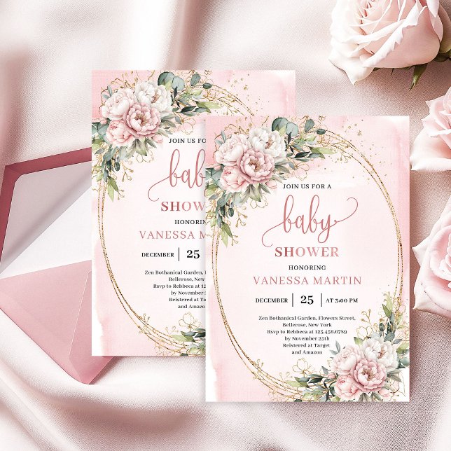 Boho Sweet Blush Floral Greenery Girl Baby Shower Invitation (Sweet Blush Floral Greenery Girl Baby Shower Invite)