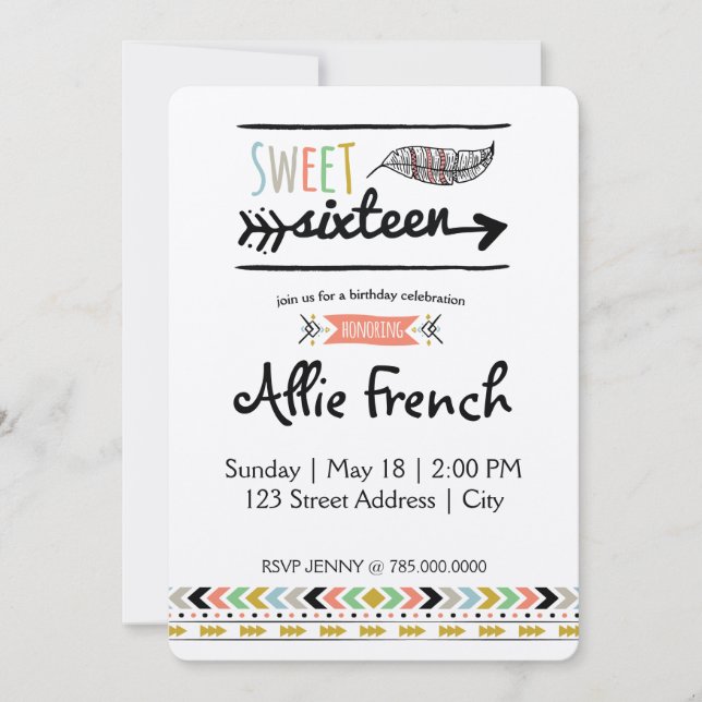 Boho Sweet Sixteen Invitation (Front)