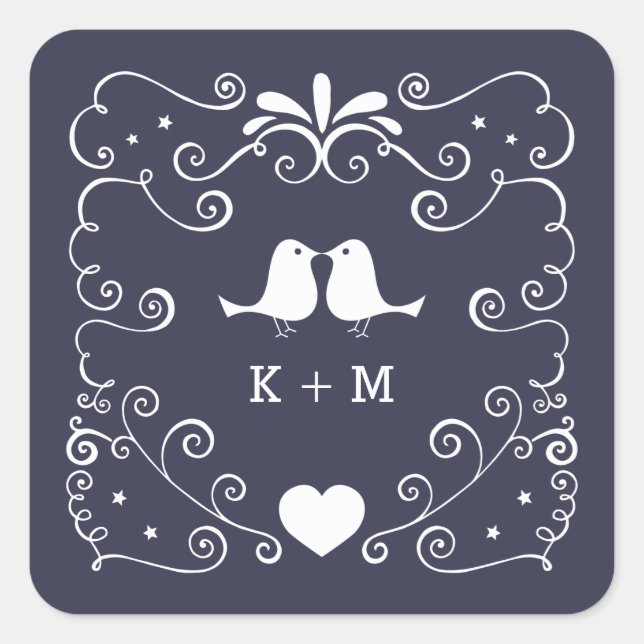Boho Swirls (Changeable Background Colour) Wedding Square Sticker (Front)