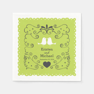Boho Swirls, Curls, a Banner & Lovebirds Wedding Napkin
