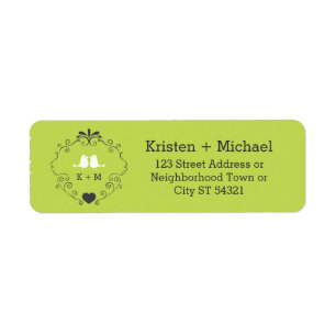 Boho Swirls, Curls, a Banner & Lovebirds Wedding Return Address Label