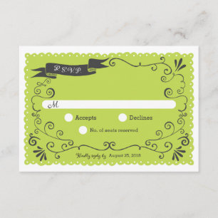 Boho Swirls, Curls, a Banner & Lovebirds Wedding RSVP Card