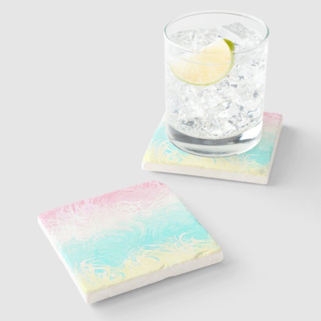 Boho Swirly Groovy Abstract Genderflux Pride Flag Stone Coaster (Side)