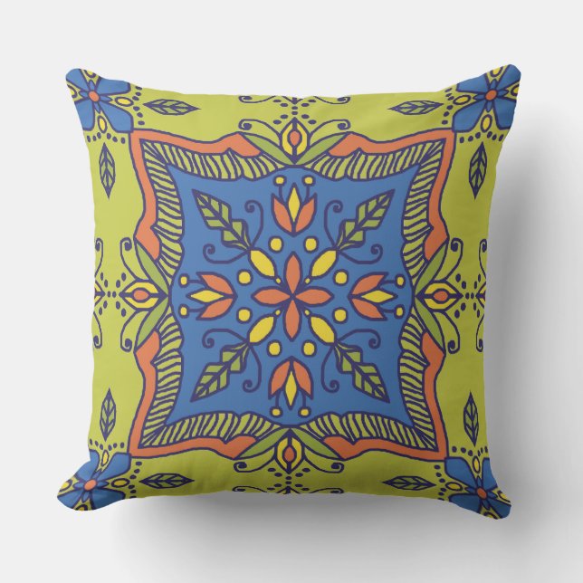 Boho Talavera Tile Outdoor Pillow (Front)