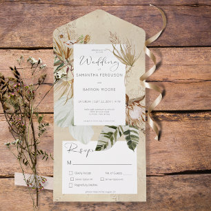 Boho Tan Floral Grass Dinner All In One Invitation