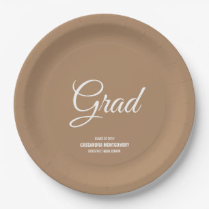 Boho Tan Minimalist Modern Graduation Party Paper Plate