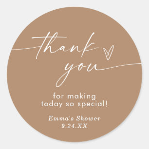 Boho Tan Minimalist Thank You Favour Sticker