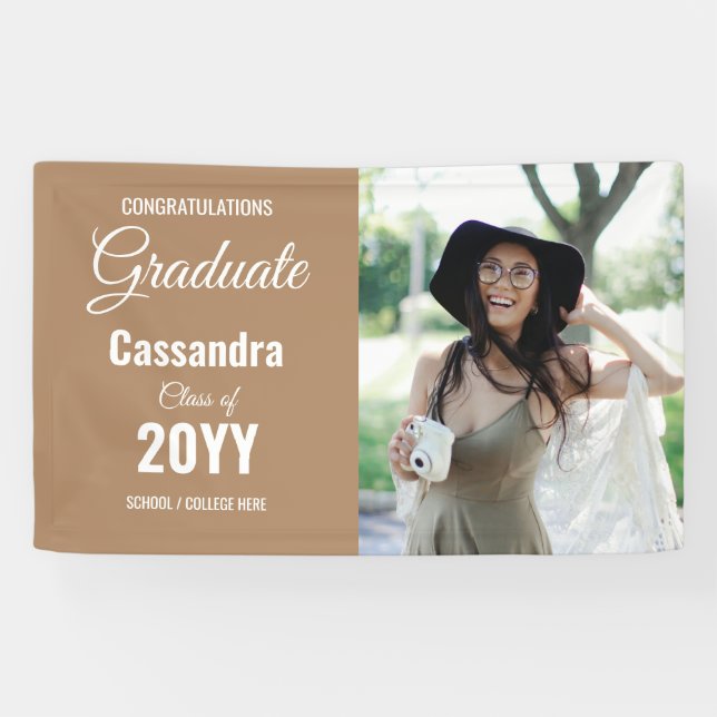 Boho Tan Modern Classic Photo Graduation Banner (Horizontal)