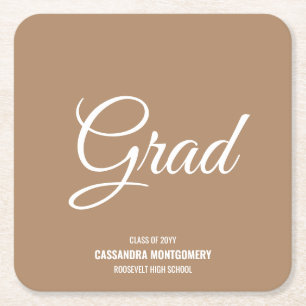 Boho Tan Modern Graduation Party Square Paper Coaster