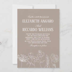 Boho Taupe Fall Terracotta Floral Wedding Invitation