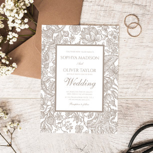 Boho Taupe Fall Terracotta Line Art Wildflower Invitation