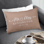 Boho Taupe Script Typography Personalised Mr Mrs Decorative Cushion<br><div class="desc">Boho Taupe Neutral Earth Tones Script Wedding Heart Arrows Mr Mrs Throw Pillow personalised with the happy couple's last name, & wedding date! Easy to customise for the perfect gift for weddings, anniversaries, first Christmas, engagement, etc. Please contact us at cedarandstring@gmail.com if you need assistance with the design or matching...</div>