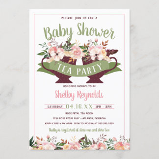 Boho Tea Party Baby Shower Invitation