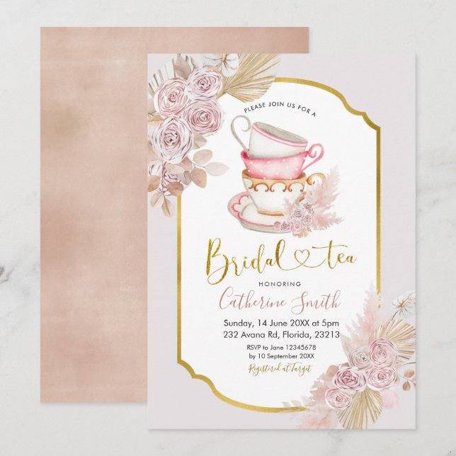 Boho Tea Party Bridal Shower Invitation (Front/Back)