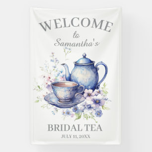 Boho Tea Pot Floral Blue Bridal Shower Tea Party Banner