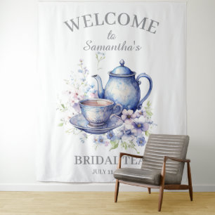 Boho Tea Pot Floral Blue Bridal Shower Tea Party Tapestry