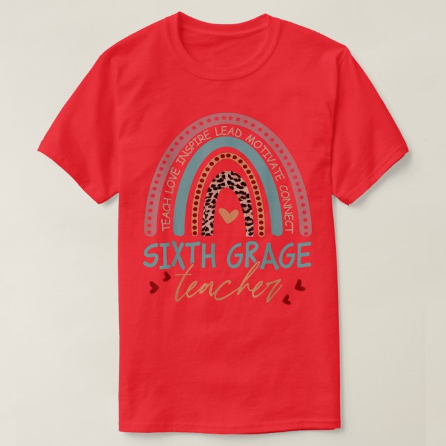 Boho Teach Love Inspire Sixth Grade Teacher Leopar T-Shirt (Design Front)