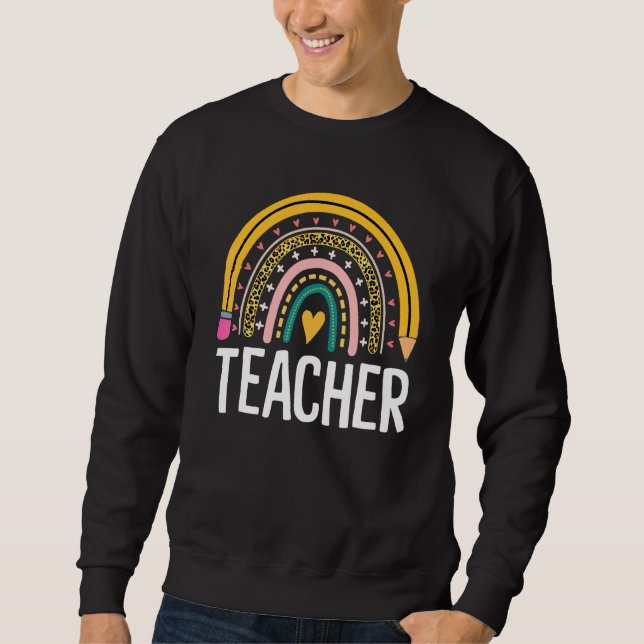 Boho Teacher Rainbow Leopard Teacher Appreciation  Sweatshirt (Front)
