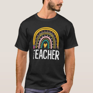 Boho Teacher Rainbow Leopard Teacher Appreciation  T-Shirt