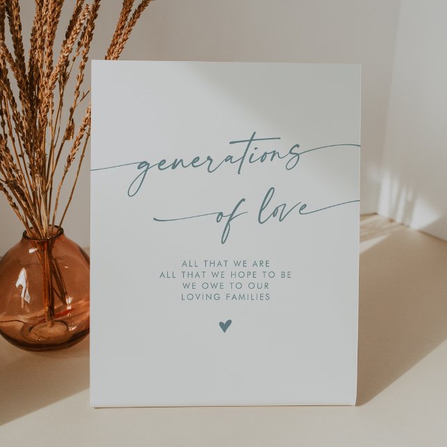 Boho Teal and White Generations of Love Wedding Pedestal Sign (Creator Uploaded)
